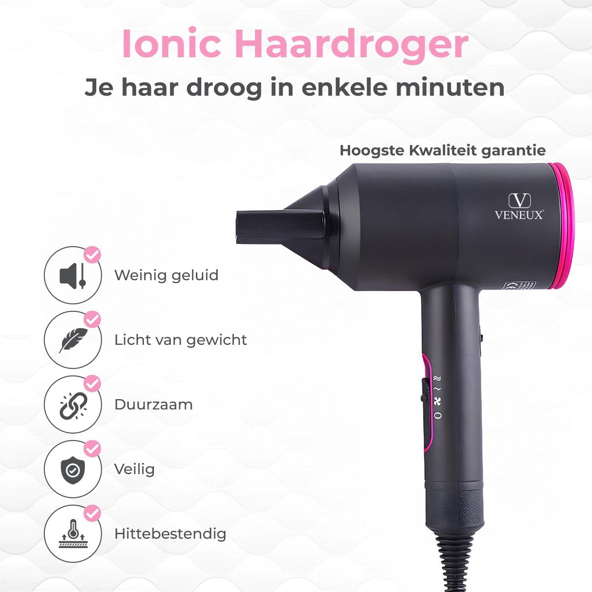 VENEUX® Haardroger 1800W met Diffuser, Krulborstel & 10 Kammen Set - VENEUX