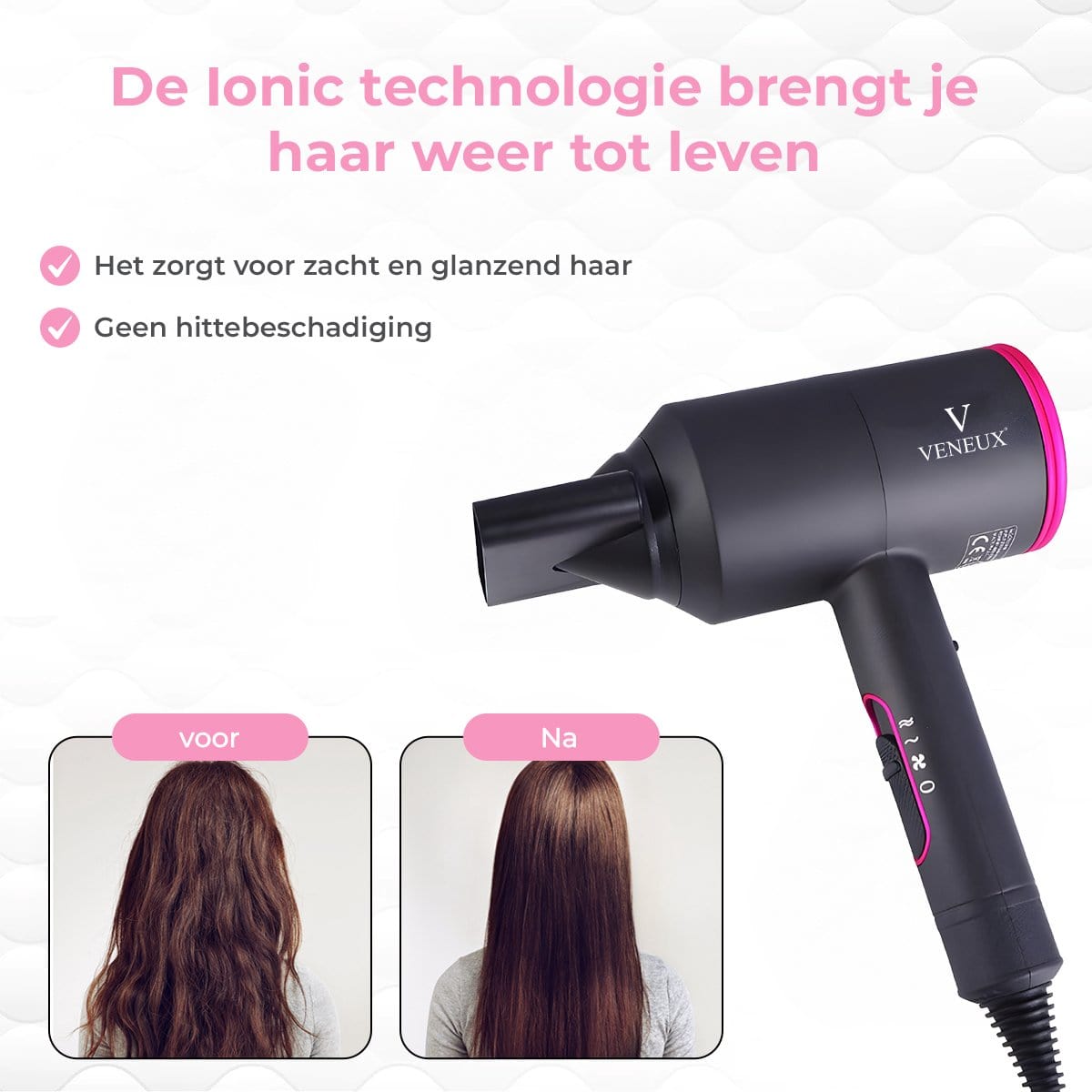 VENEUX® Haardroger 1800W met Diffuser, Krulborstel & 10 Kammen Set - VENEUX