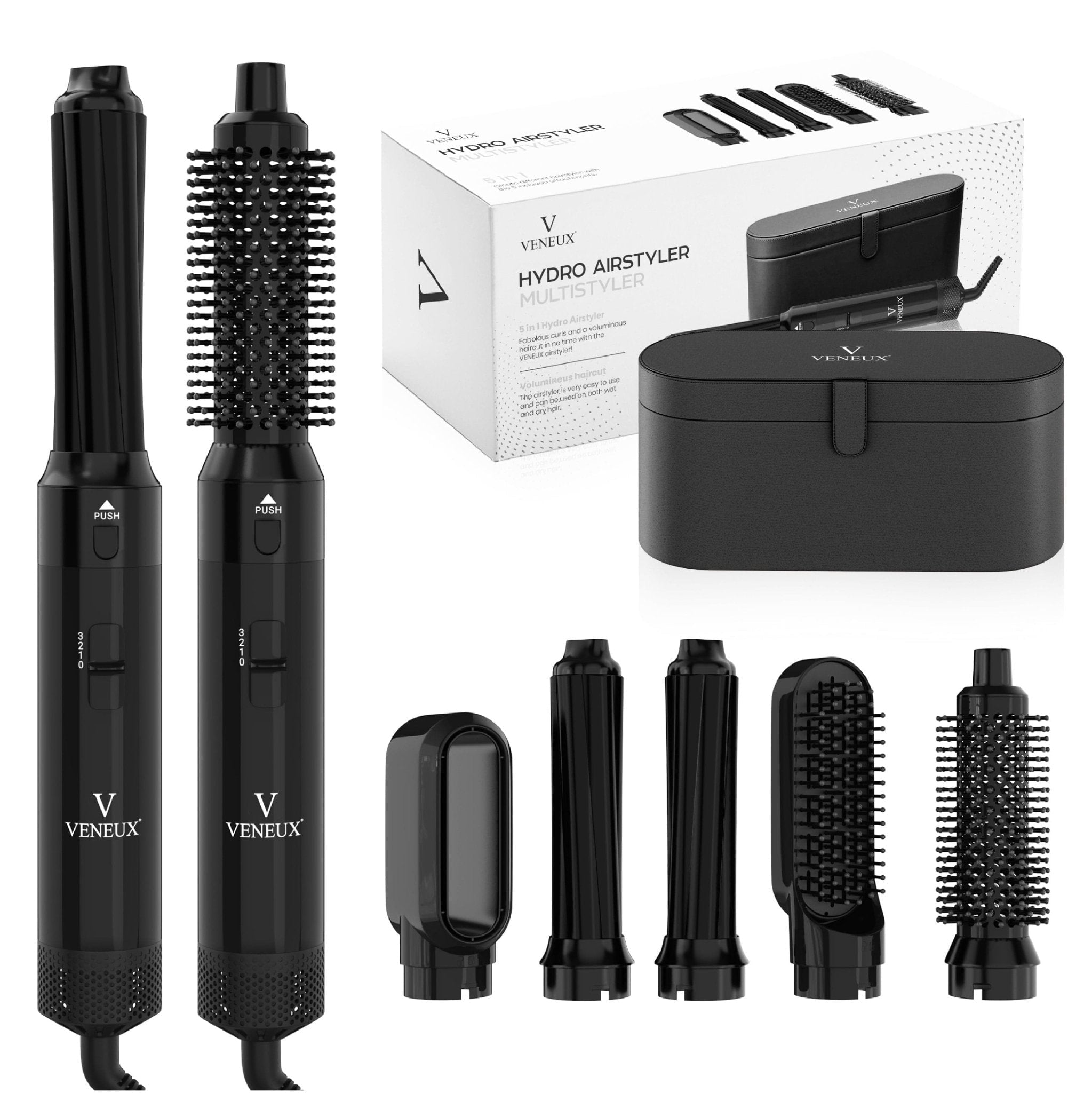 VENEUX® Zwarte Krultang + Zwarte Leren Opbergcase - VENEUX